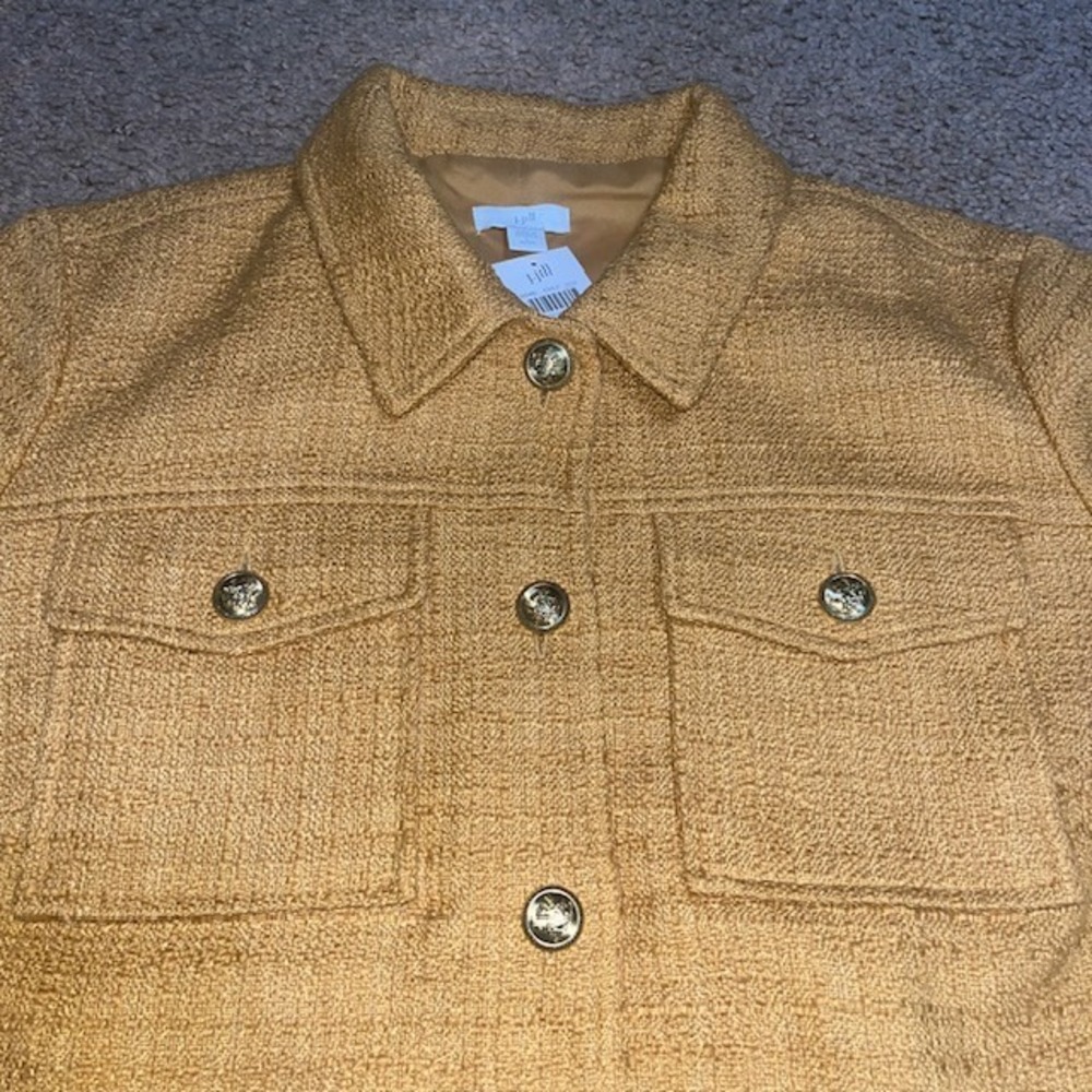 J. Jill Textured Tweed Button-Front Jacket Gold Honey Large Petite LP - Picture 5 of 12